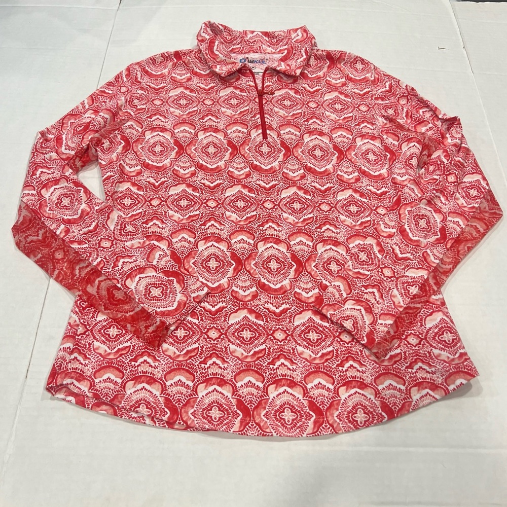 IBKUL Red and White Patterned Zip Top